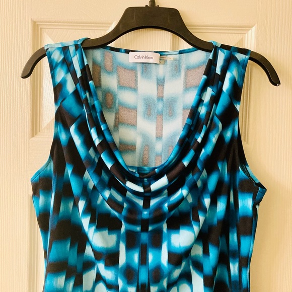 WOMENS BLOUSE CALVIN KLEIN TEAL BLACK SLEEVELESS